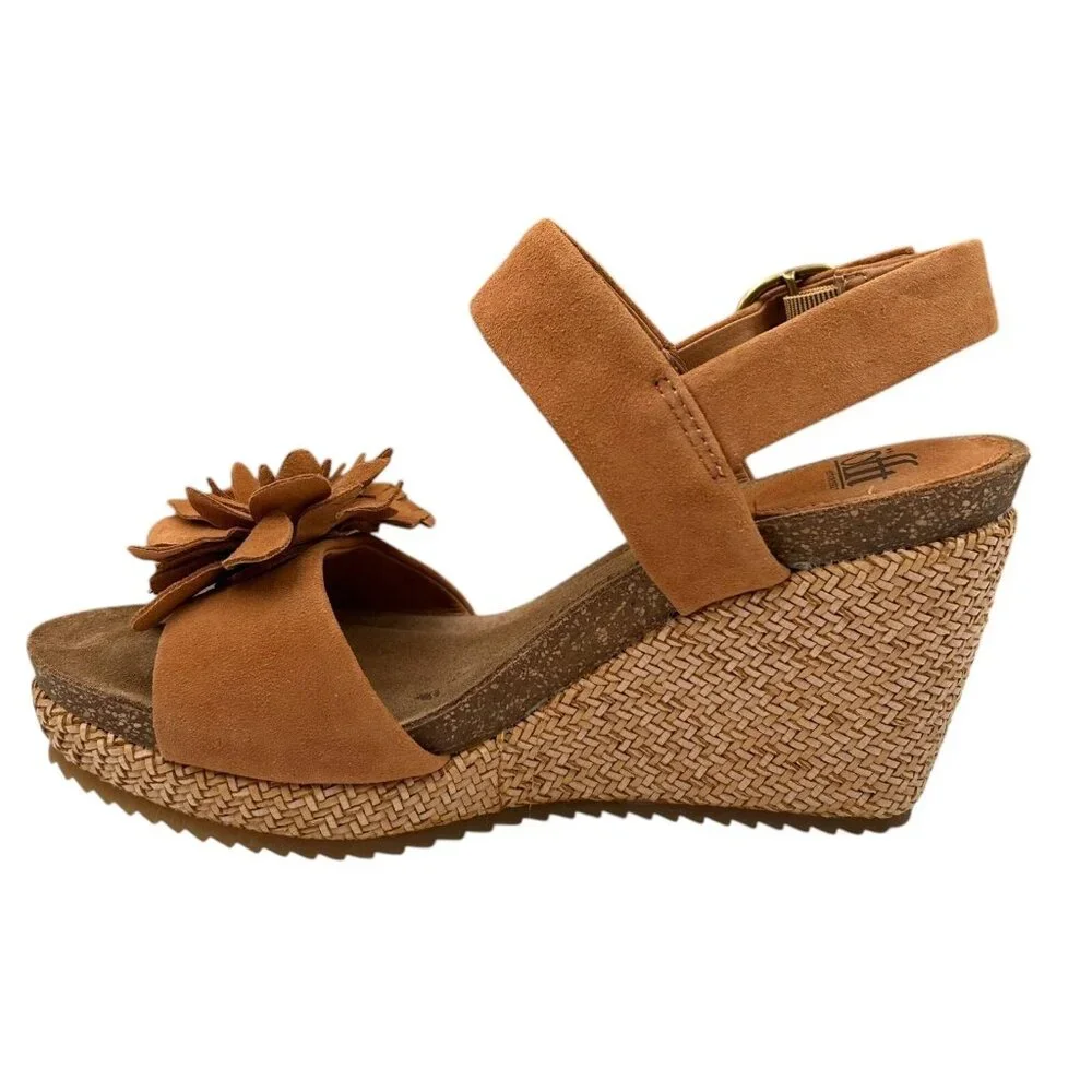 Sofft Cali Women's Wedge Suede Sandals Size 9 Brown Open Toe Flower Blossom